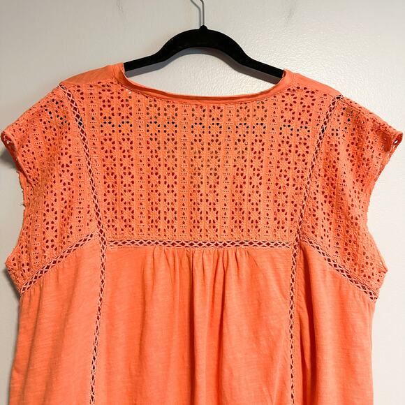 Sundance Eyelet V-Neck Orange Short Sleeve Casual Top Size XXL - Picture 9 of 13